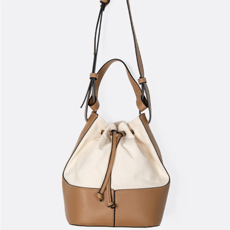 

Винтажная вместительная сумка-мешок из холста и искусственной кожи, на шнурке