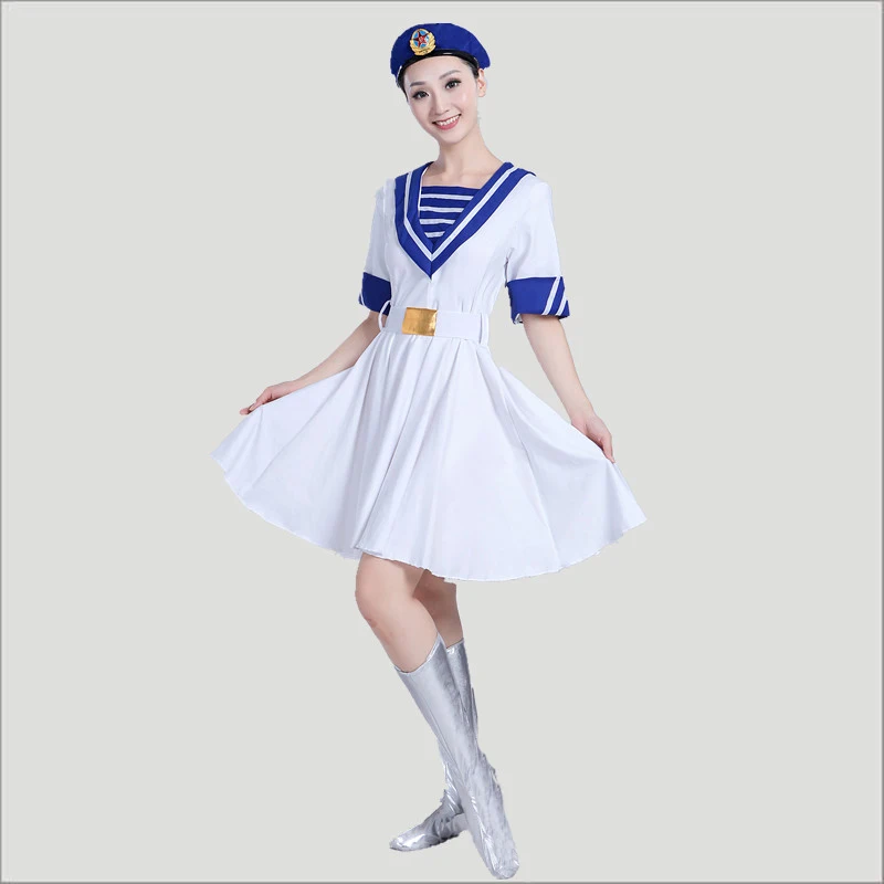 Солдатская униформа летнее танцевальное платье темно синяя одежда Женский