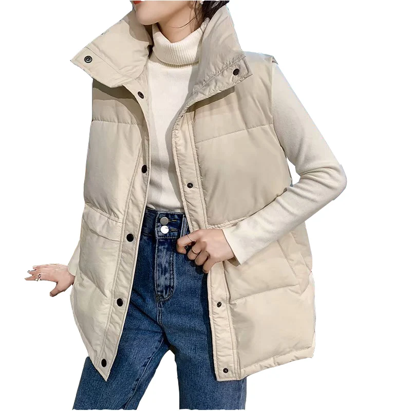 

Autumn Winter New Vest Jacket Woman Korean Loose Medium Long Down Cotton Vest Jackets Female All-match Vest Bread Clothing