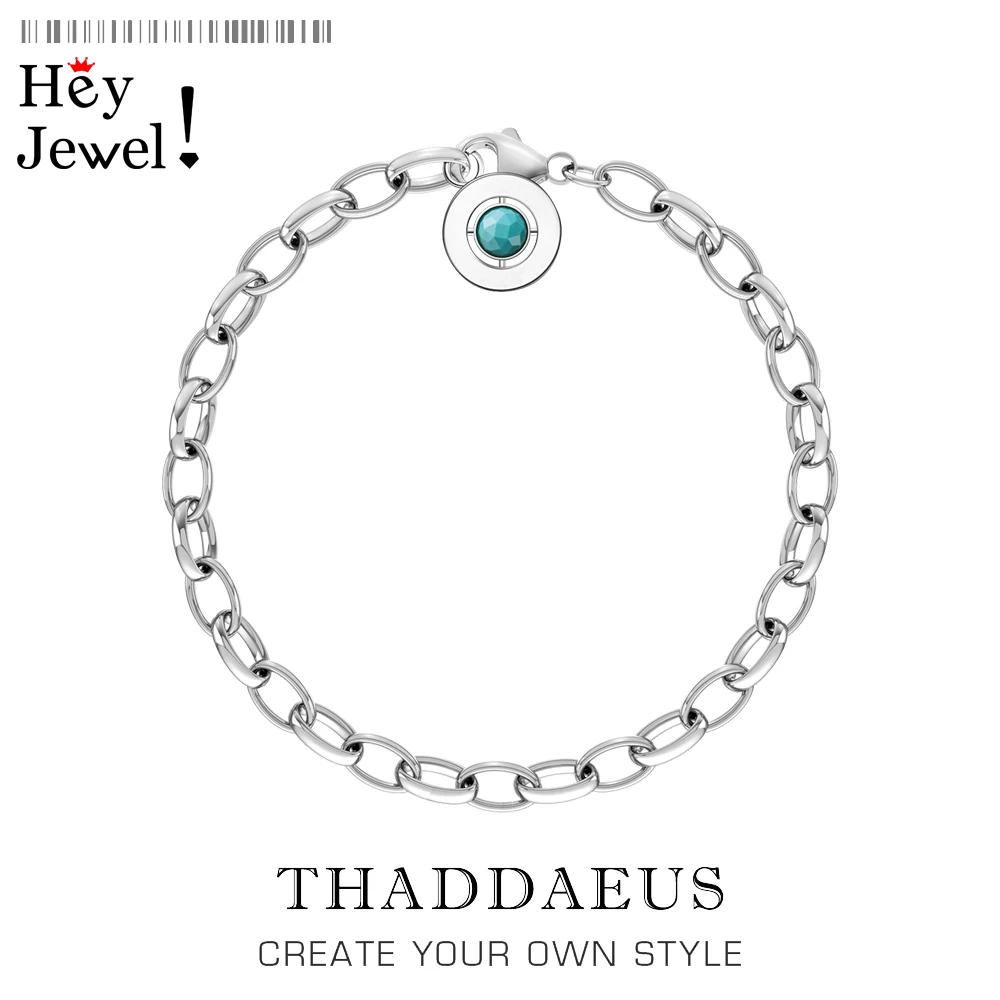 Браслет с шармами и цепочкой из серебра 2019 пробы голубыми звеньями подарок для