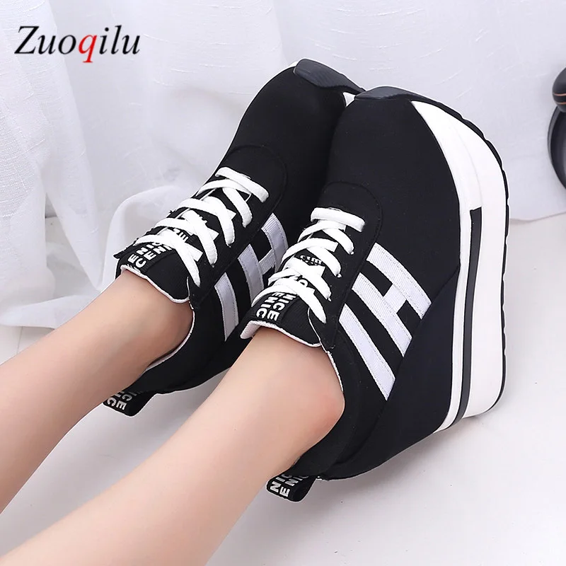 Кеды женские на платформе и каблуке повседневные холщовые туфли с