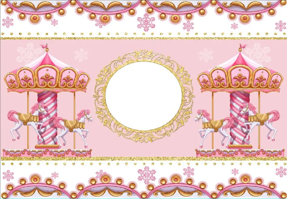 

7x5FT Pink Carousel Carrousel Merry Go Round Horse Happy Birthday Custom Photo Studio Backdrop Background Vinyl 220cm x 150cm