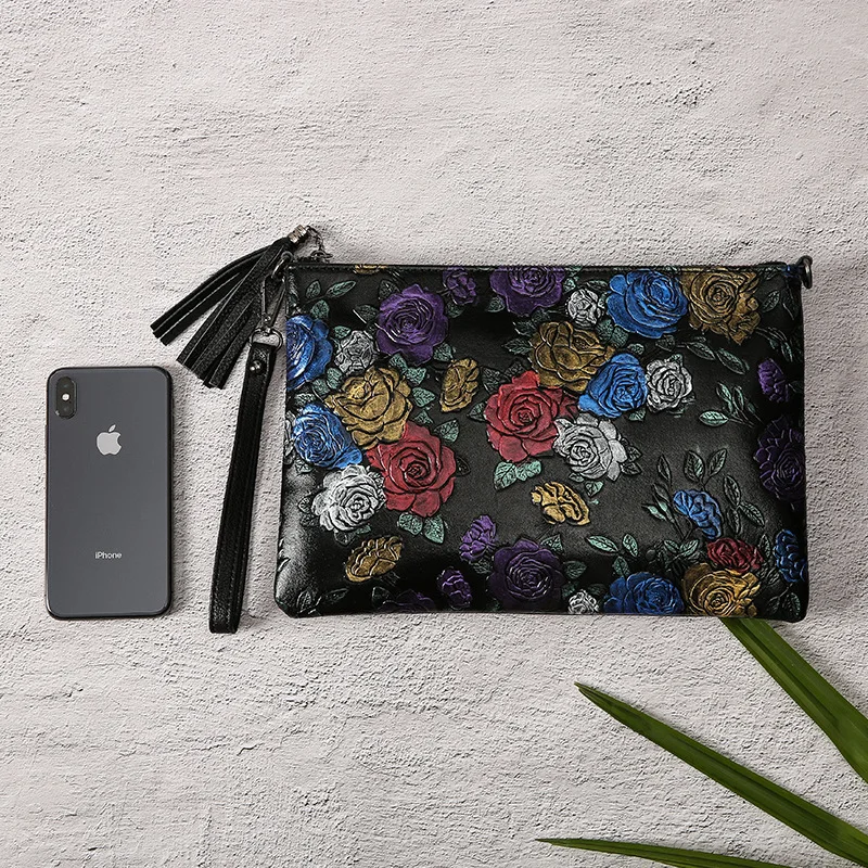 Новая женская сумка-конверт из воловьей кожи с рисунком розы одним плечом через