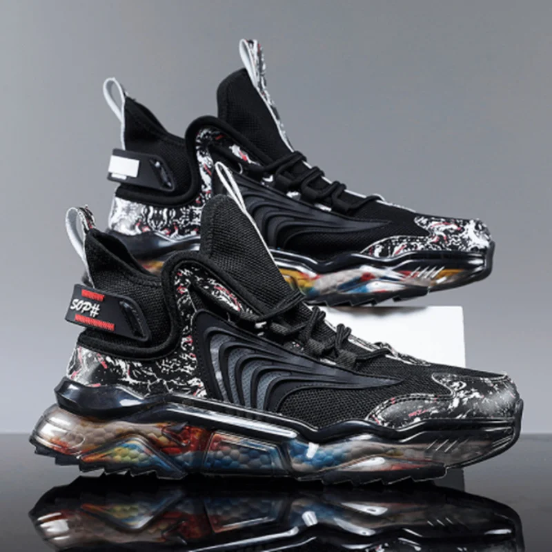 

2022 Brand Mens Black Basketball Shoes Men High Top Sports Air Mesh Hombre Athletic Male Boots Comfortable Breathable Sneakers