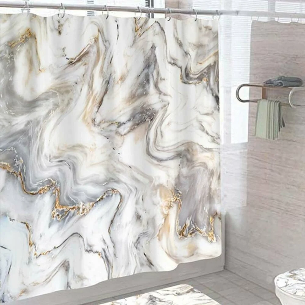 

Marble Printing Waterproof Shower Curtain With Ring Hooks Bathroom Home Decor