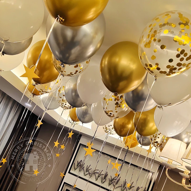 

10Pcs 20Pcs Golden Confetti Balloons Chrome Metal Gold White Helium Balloon Birthday Party Wedding Christmas New Year Decoration