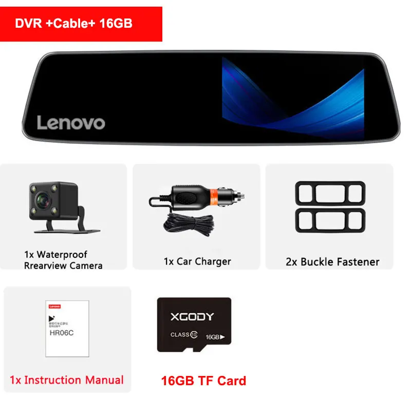 DVR Add 16GB Оригинальное lenovo 4,3 ''зеркало заднего вида с 16 Гб TF камерой, видеорегистратор Full HD 1080P ips, сенсорный экран, ночное видение, Автомобильные видеорегистраторы, видеорегистраторы - Название цвета: DVR Add 16GB