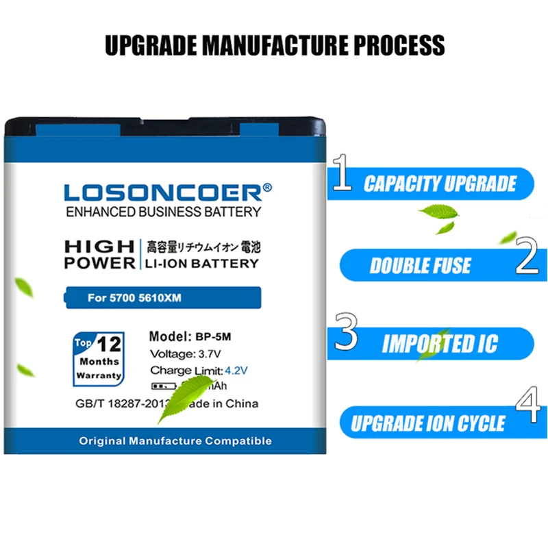 Аккумулятор LOSONCOER 6110n 3200 мАч для Nokia 5700 5700XM 5610 5610XM 7390 6220c 8600 6500s | Мобильные телефоны