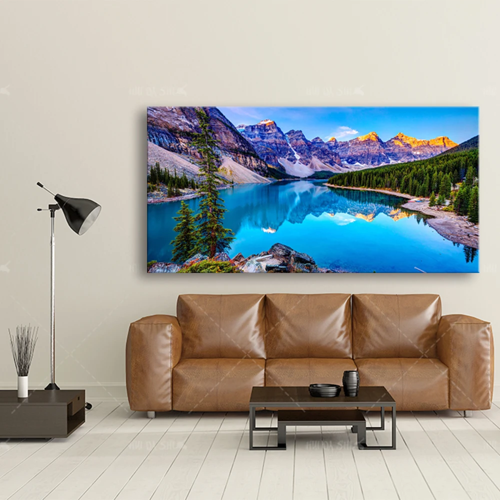 Moraine Lake HD Печать горы река лес пейзаж современные стены постер Холст Искусство