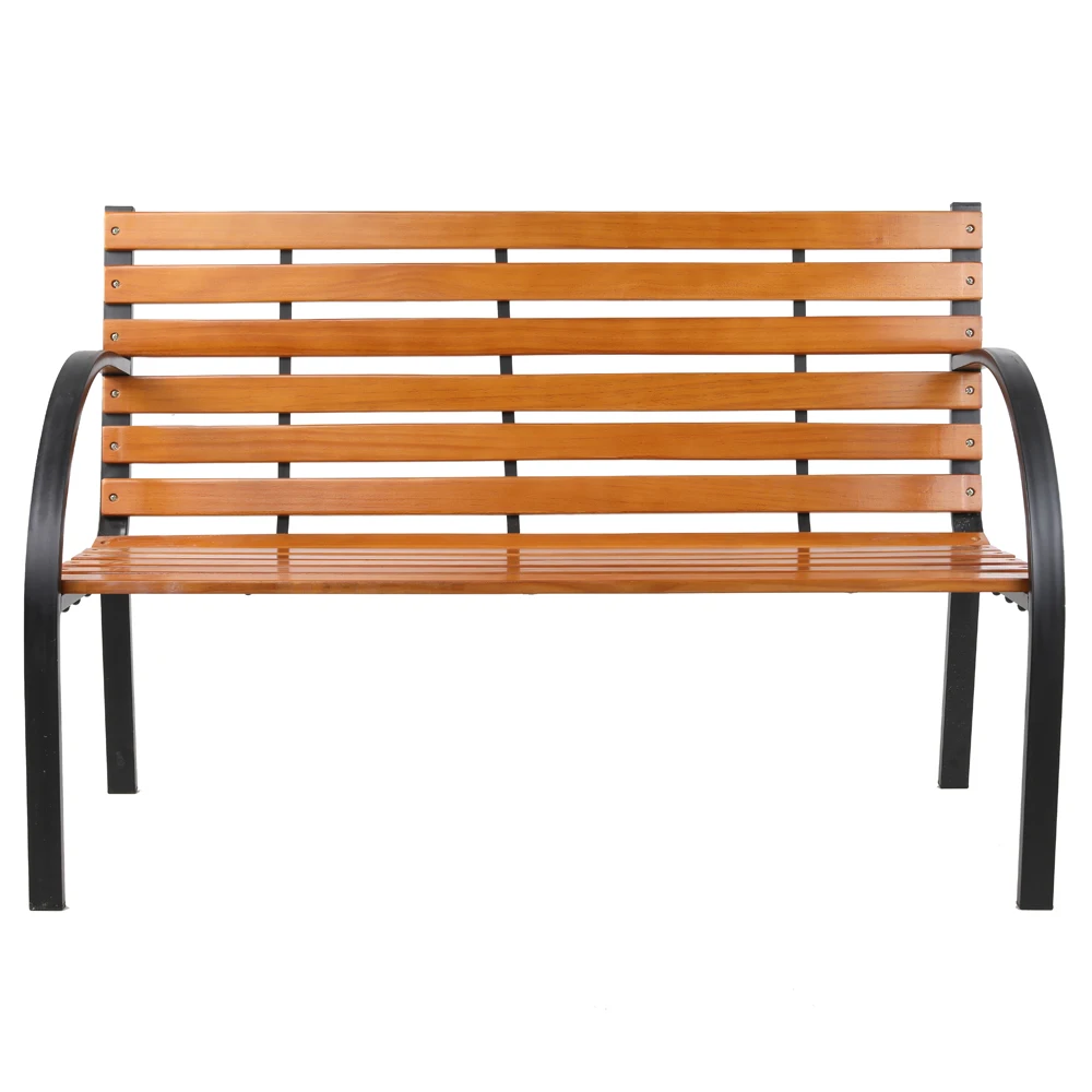 

【USA READY STOCK】 Hardwood Slotted Steel Cast Iron Frame Outdoor Patio Garden Bench Park Seat Real Wood