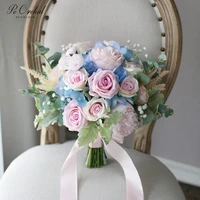 peorchid pink blue bouquet bridal flowers wedding bouquet artificial hydrangea peony rose bride holding flower