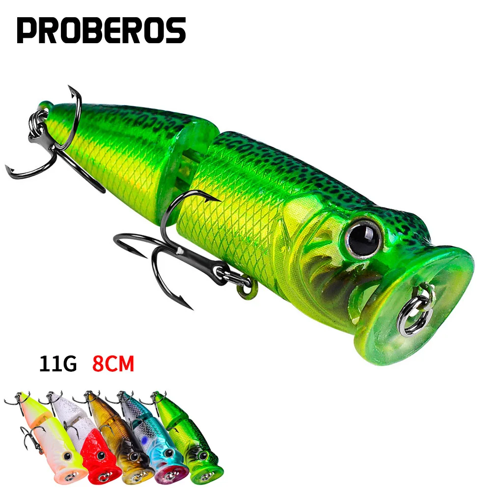 

PROBEROS 5PCS Jointed Fishing Popper 8cm-11g Floating Fishing Lure with Hooks Artificial Hard Wobblers Bass Baits Fishing Tackle