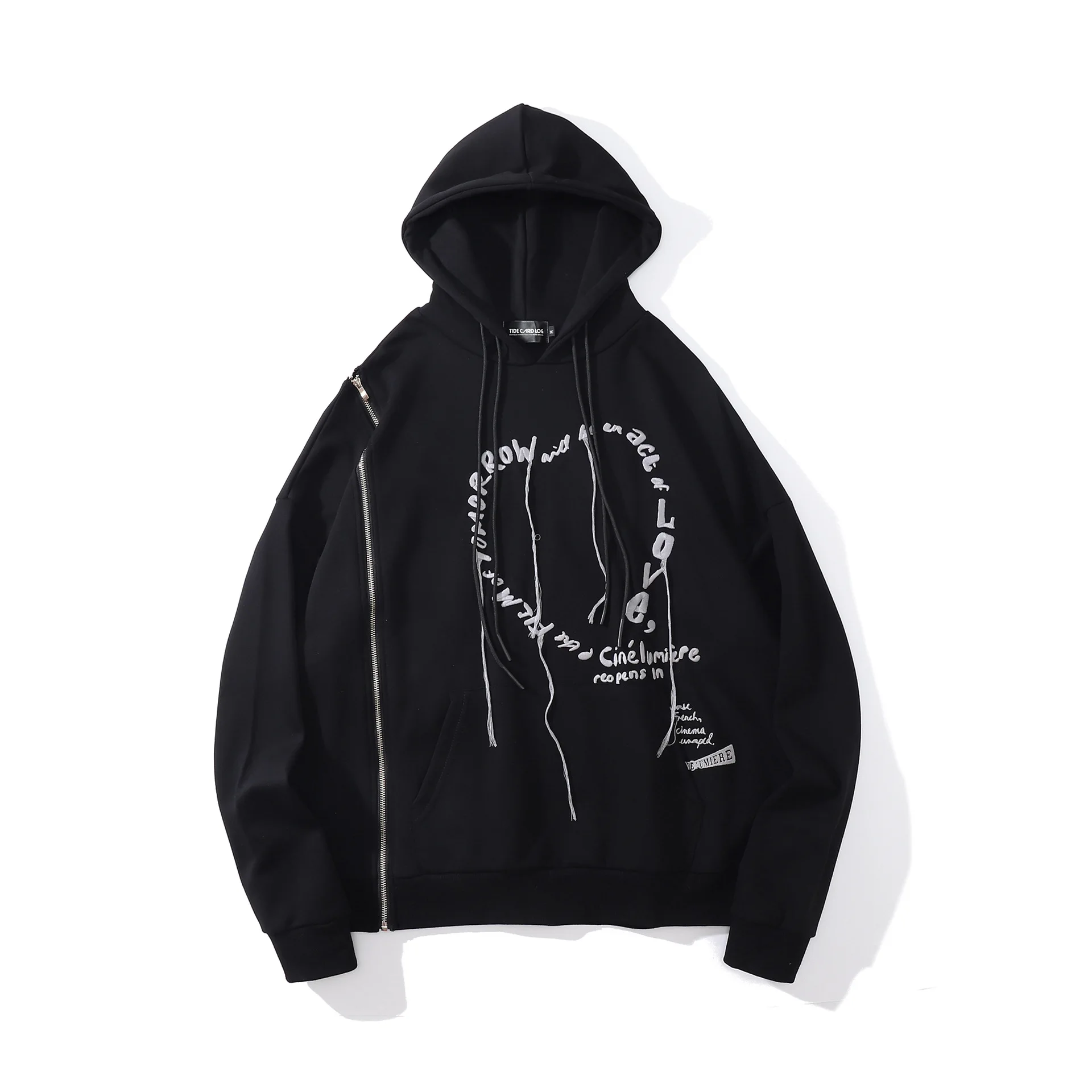 

Hongxing Erke 2021 осенний Простой без подкладки Черный Повседневный хлопковый мужской свитер на молнии с капюшоном с буквенным принтом без воротн...