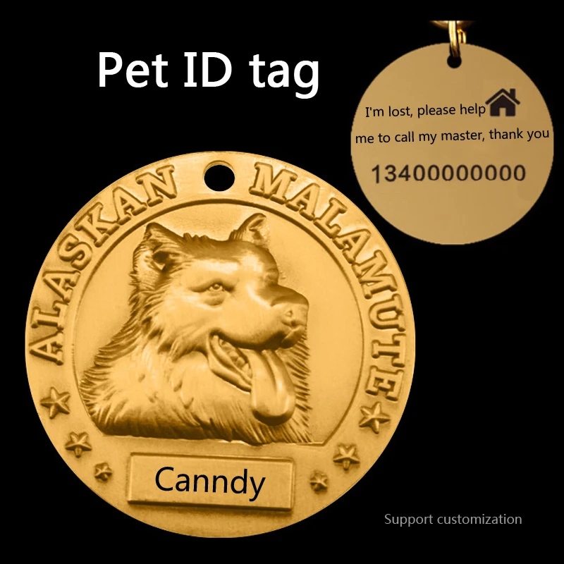 

Индивидуальная бирка для собак, латунная рельефная трехмерная бирка для собак, бирка для кошек, идентификационная бирка для домашних живот...