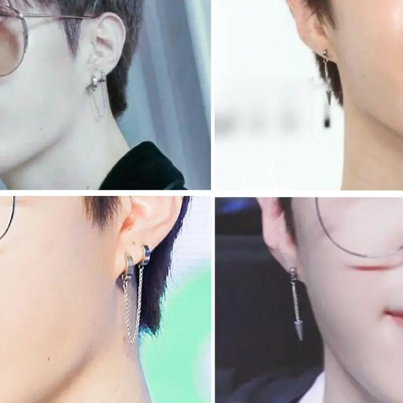 

KPOP Korean Idols Male Long Tassel Punk Earring Hip Hop Stainless Steel Jewelry