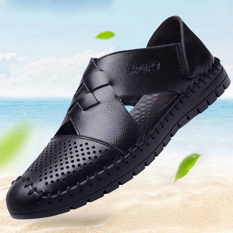 Летние мужские Нескользящие сандалии с вырезами Мужские повседневные лоферы из