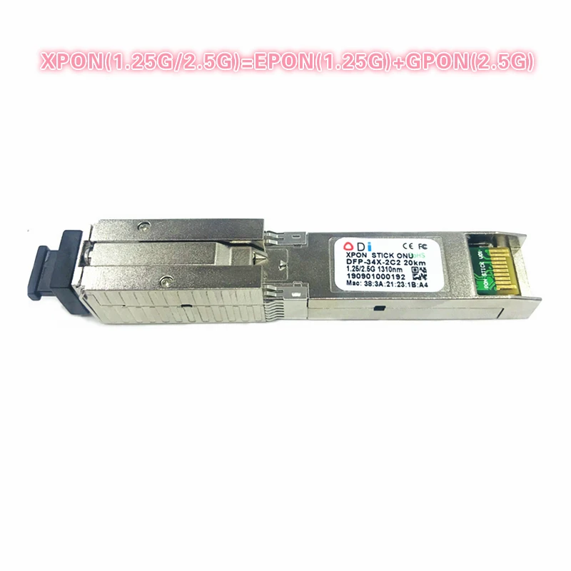 

XPON SFP ONU Stick с разъемом MAC SC 1490/1,25 нм DDM pon модуль 2,5/1,244 gсовместимый с EPON/GPON (2,55 Гбит/с/G)802.3ah