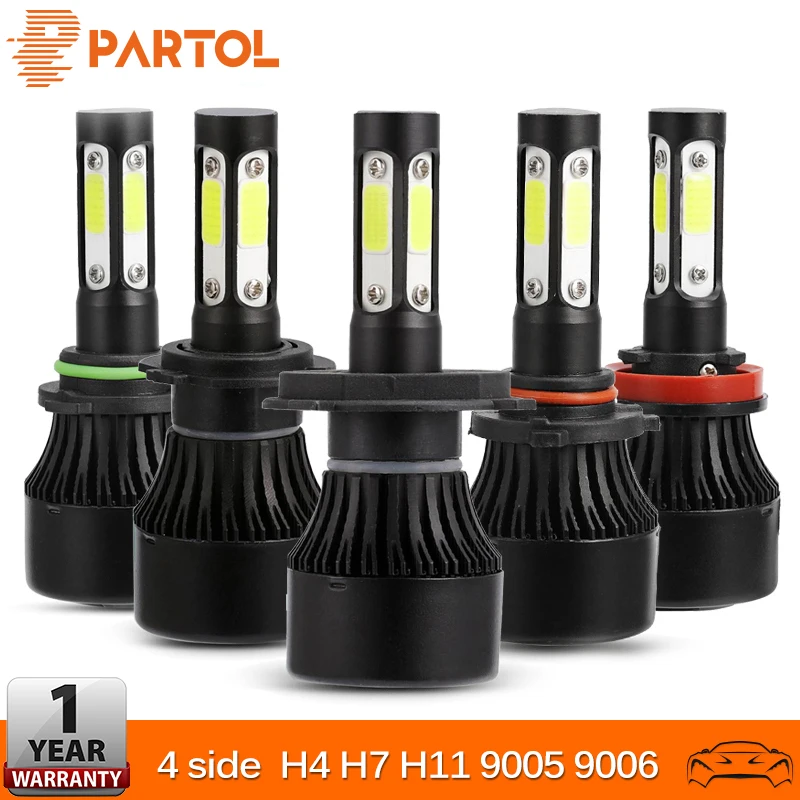 Partol 4 стороны светлые H4 H7 H11 9005 9006 COB 100 W 10000LM автомобиля противотуманные LED лампочки