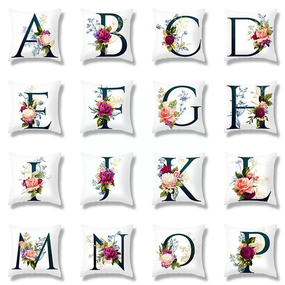 

Floral Alphabet Cushion Cover 45x45 Blue Flowers Pillowcase Pillows Decor Home Sofa Decorative Throw Pillow Cushions Cover