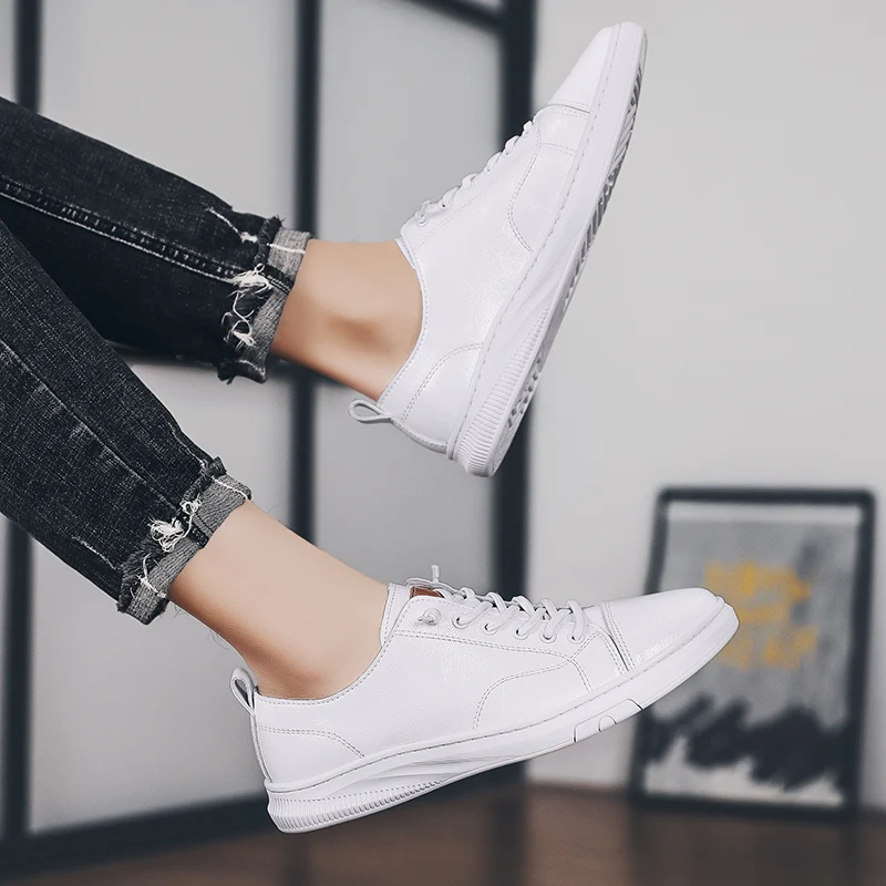 Кроссовки мужские из натуральной кожи модная повседневная обувь белые черные на