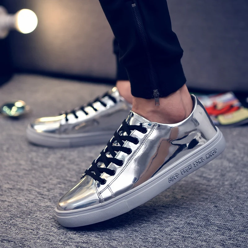 Men Sequined Casual Shoes Waterproof Rubber Sole Non-slip Sneakers for Fashion Gold Sliver 4colors | Обувь