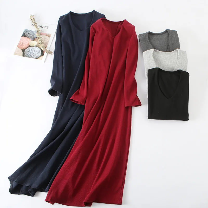 Fdfklak Cotton Long Night Dress Women New Spring Autumn Home Clothes Long Sleeve V Neck Nightgowns Female Loose Nightwear Shirt