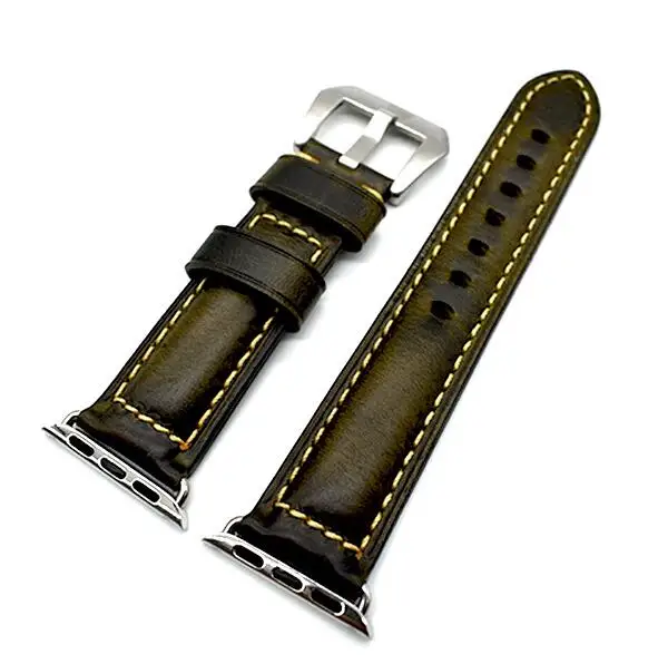 green with silver Коровья кожа, воск, натуральная кожа, ремешок для часов Apple watch, 42 мм, 38 мм, серия 4-1, iwatch 4, 44 мм, 40 мм, Ремешки для наручных часов, браслет для часов - Цвет ремешка: green with silver