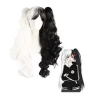 Danganronpa Monokuma женский длинный кудрявый парик с конским хвостом косплей костюм белый черный микс термостойкие синтетические волосы парики + парик Кепка