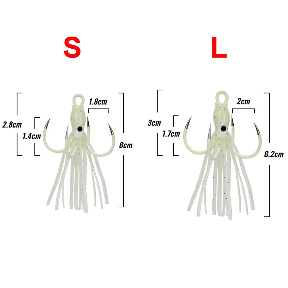 2Pcs* 6cm Assist Hook Octopus Squid Skirt Fishing Luminous hook Four Hooks Steel Alloy Sea Lure Bait Jigs | Спорт и развлечения