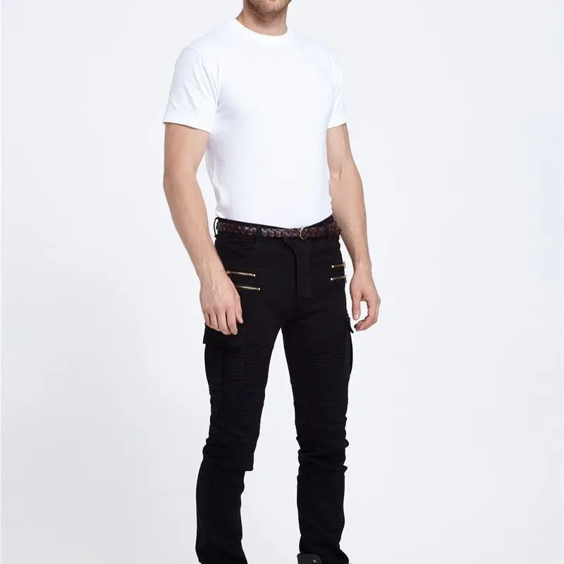 

Cross-border Cowboy Hot Style Biker Jeans Fold Elastic Foot Jeans Are Male