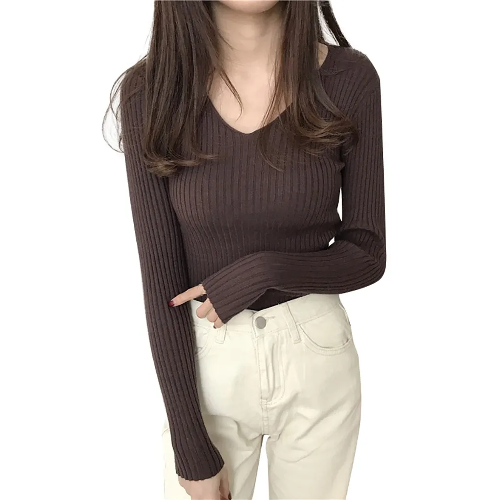 Новинка 2019 женская одежда v-образный ворот вязанная Джерси Корейская куртка