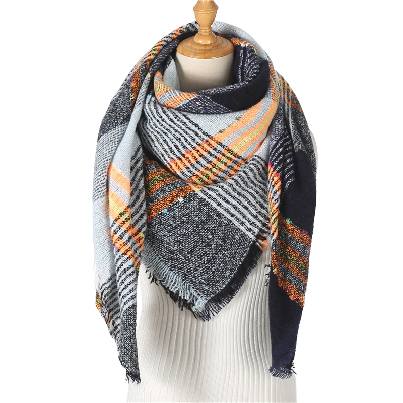

2021 Women Winter Scarf Cashmere Knitted Plaid Shawl Neck Wrap Thick Blanket Warm Stoles Lady Pashmina Bandana Triangle Scarves
