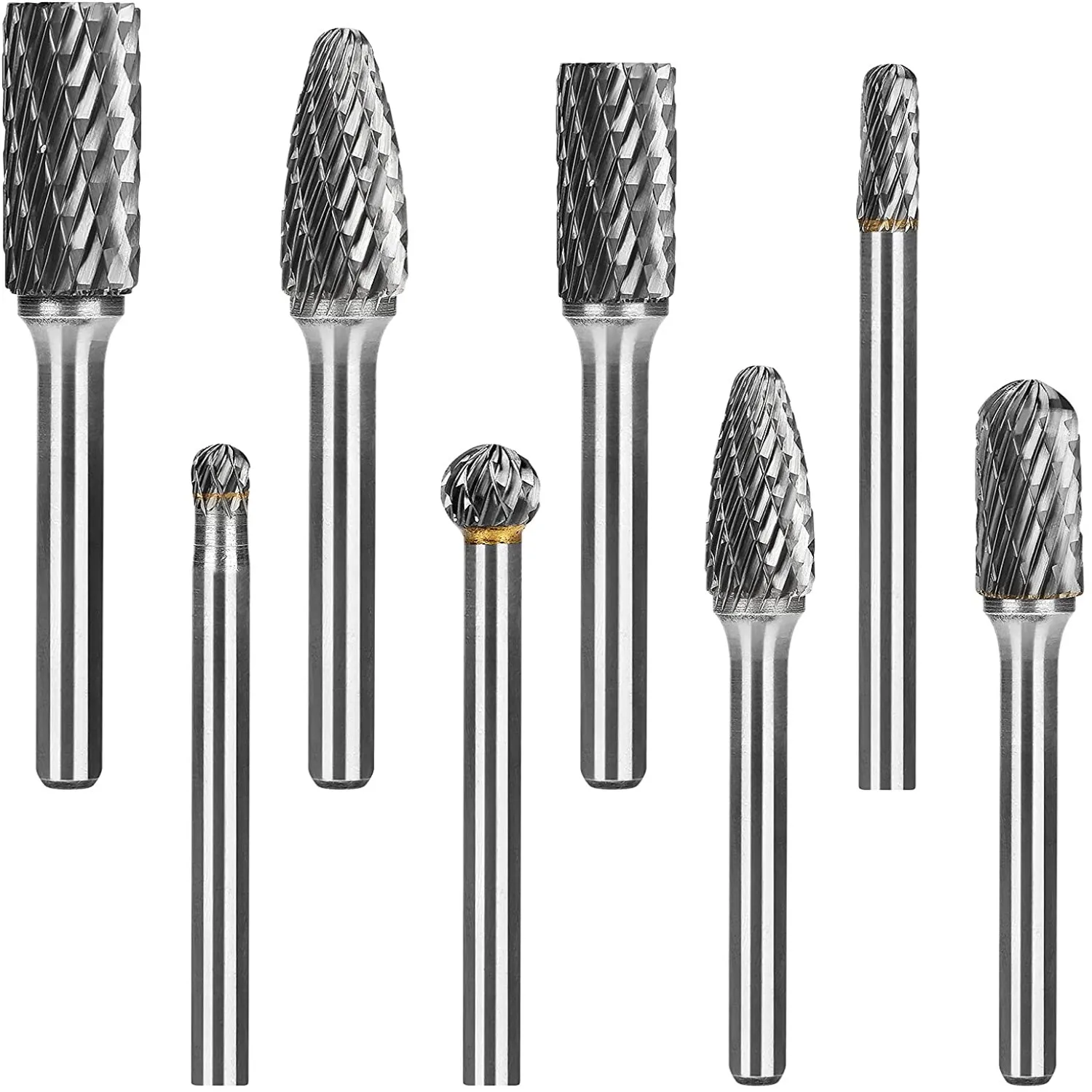 

8Pcs Double Cut Tungsten Steel Solid Carbide Rotary Burrs Set, Drill Bit Set Grinding Head for Premium Woodworking Tools