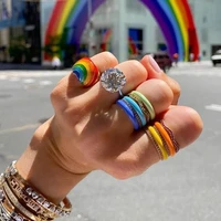 2021 summer new fashion finger jewelry gold color rainbow color enamel wide big women rings
