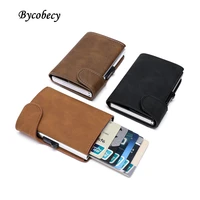 bycobecy 2021 men women wallet credit card holder rfid aluminium purse crazy horse pu leather business cardholder bank case
