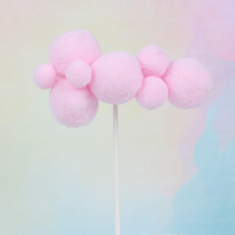 Cute White Pink Blue Pom-pom Cloud Birthday Cake Topper Gift Children's Day Party Dessert Hairball DIY celebrate Decor Flag | Дом и сад