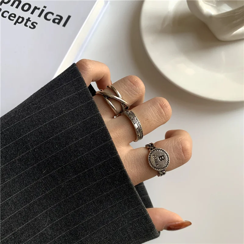 

Fashion Vintage Finger Rings for Women Men Punk Hip Hop Opening Adjustable Ring Cross Twist Rings Statement Jewelry Gift