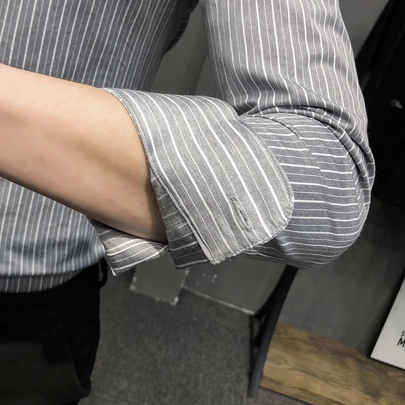 

Striped Shirts Men Long Sleeve Slim Fit Dress Shirts 2021 Spring Male Business Casual Dress Streetwear Social Top Chemise Homme