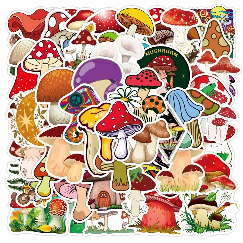 

10/50pcs/Baoqiusen Family Mushroom Handbook Sticker Refrigerator Notebook Insulation Cup Waterproof Graffiti Sticker