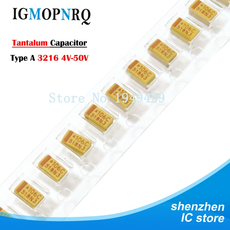 

10pcs Type A 100UF 0.22UF 1UF 4.7UF 10UF 22UF 33UF 47UF Tantalum Capacitor 6.3V 10V 16V 25V 35V 226 336 224 475 106 107 476 105