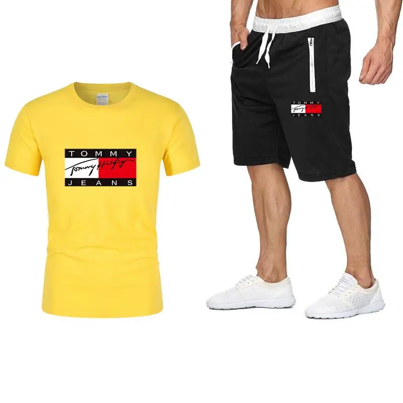 

Summer jogger men's T-shirt short-sleeve suit casual sportswear suit sports shorts breathable 2-piece set cotton suit 2021 new