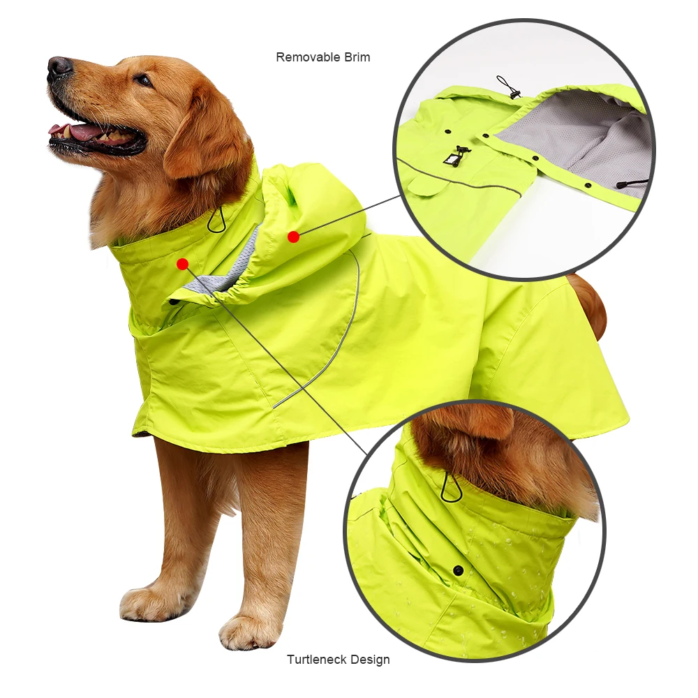 Reflective Dog Raincoat Rain Coat Jacket Poncho Detachable Cap Waterproof Pet Clothes Safety Rainwear For Large Dogs Labrador | Дом и сад