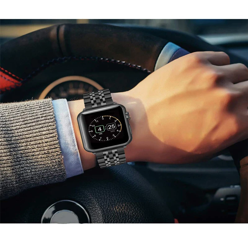 

luxury link bracelet for apple watch 4 5 band 44mm 40mm 42mm 38mm iwatch strap 3/2/1 stainless steel Butterfly buckle watchband