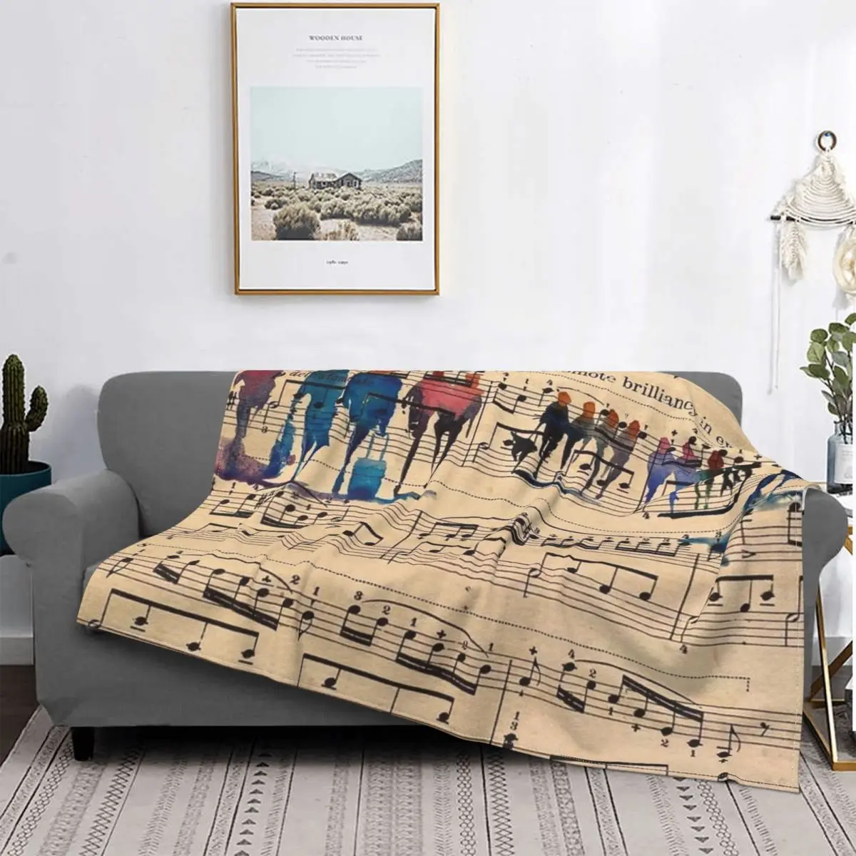 

Music Sheet Painting Musical Note Blankets Fleece Summer Colorful Retor Portable Soft Throw Blanket for Home Bedroom Bedspread