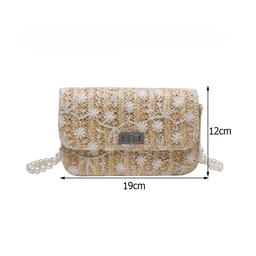 

Female Summer Crossbody Bags Ladies Handmade Woven Women Summer Flower Pearl Chain Crossbody Bag Ladies Fashion Flap