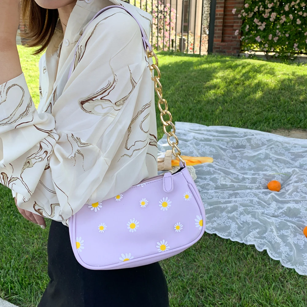 

Дамские сумочки с маргариткой, Классическая текстурная элегантная маленькая сумка-тоут из искусственной кожи на плечо для подмышек