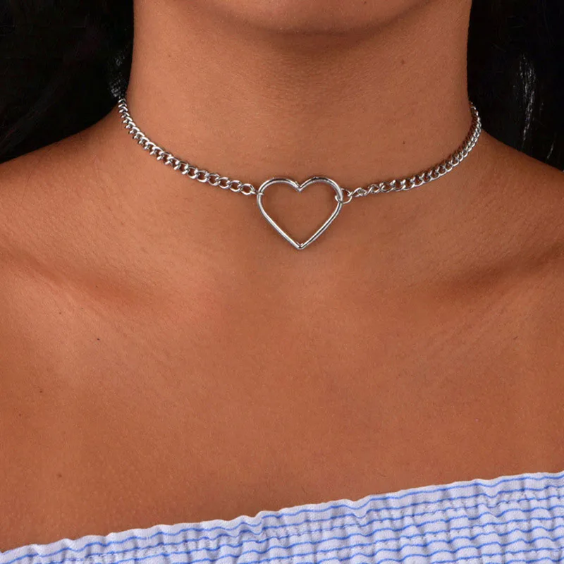 

Spring and Summer New Style Gold Silver Pendant Necklace Ladies Heart-shaped Elegant Sexy Clavicle Chain Jewelry