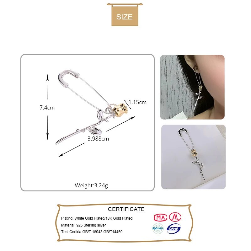 1 шт розовые серьги Твердые 925 стерлингового серебра клип на серьги-подвески в