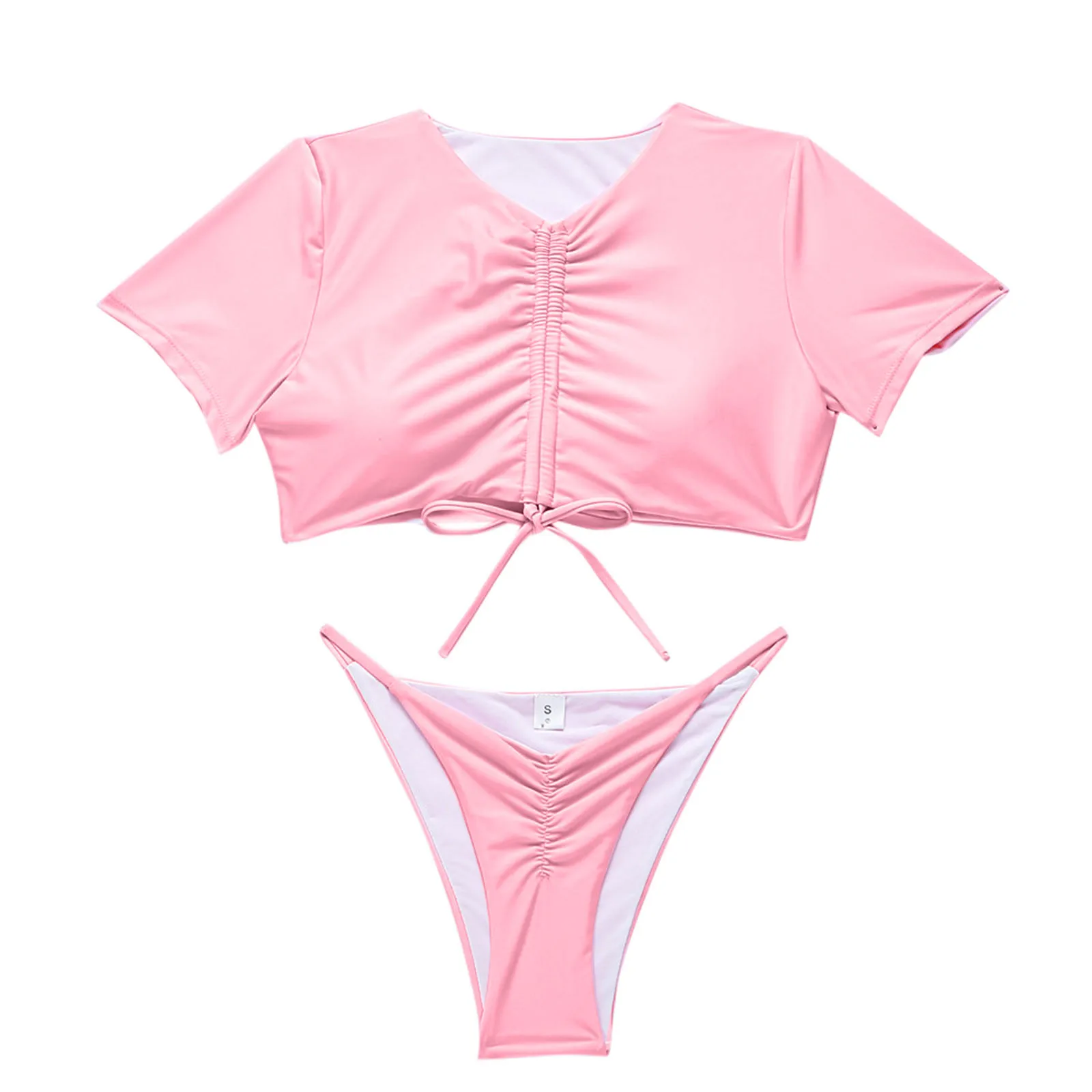 

Women's Fashion Sexy Solid Color Drawstring Split Two Piece Swimsuit strj kpielowy