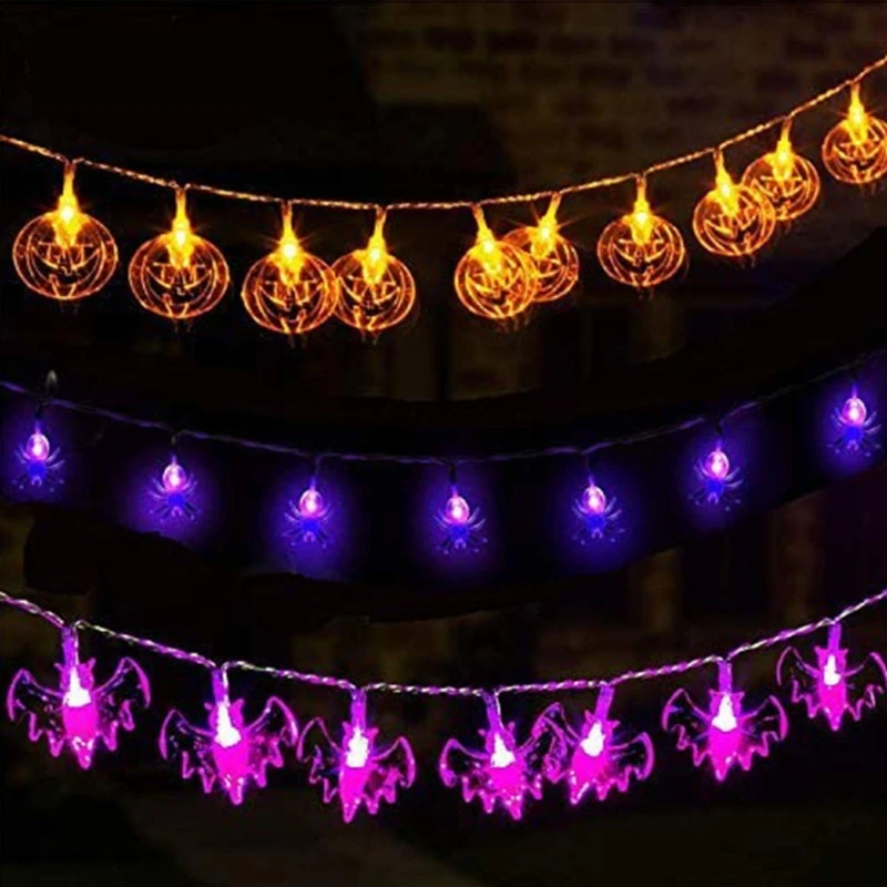 3Pcs Halloween LED Fairy String Lights Cartoon Pumpkin Ghost Bat Spider Battery Operated Remote Control Hanging Lamp | Дом и сад